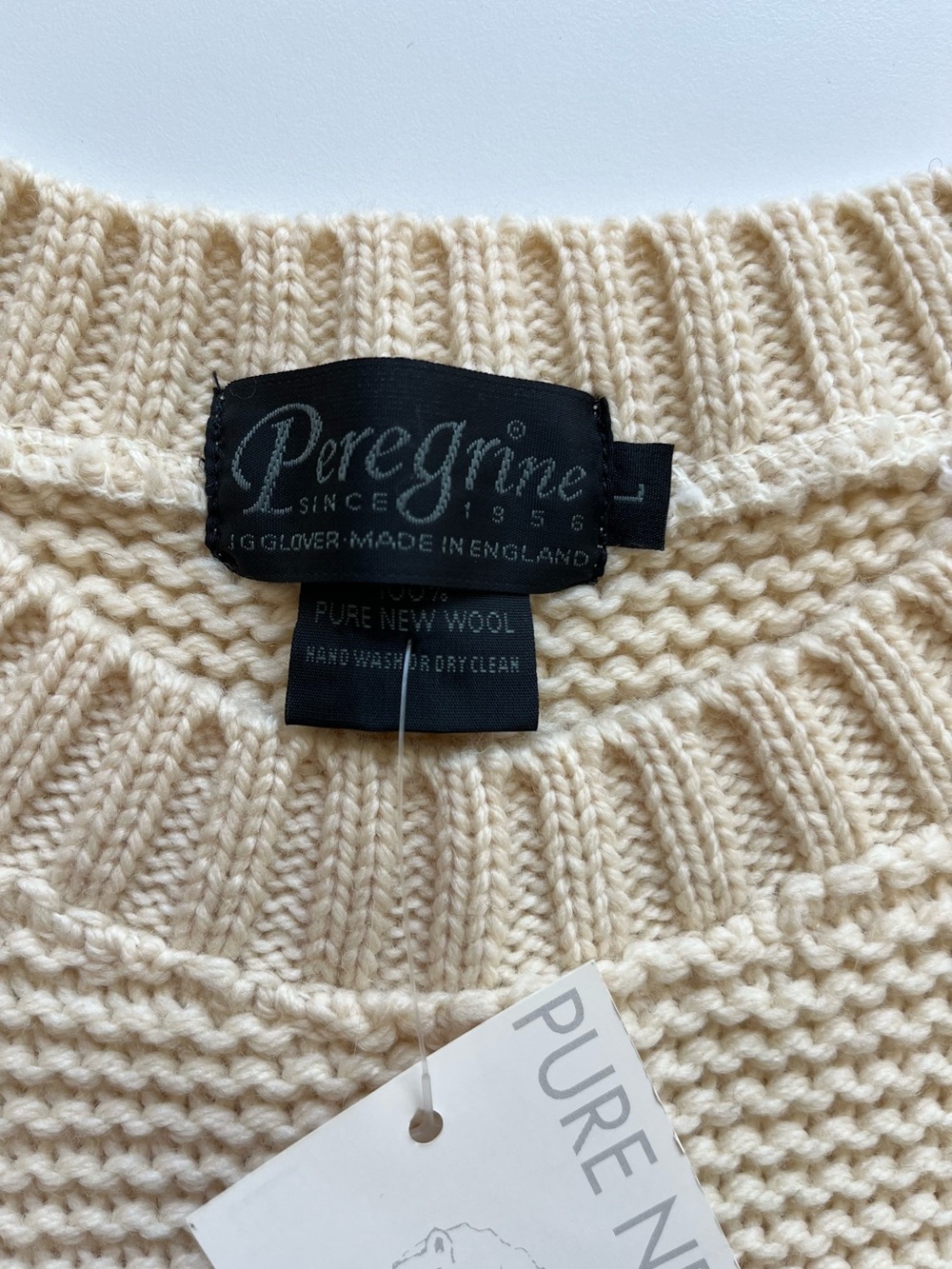 Peregrine England NWT 100% Pure Wool Chunky Knit Crewneck Sweater Cream L - Picture 3 of 4